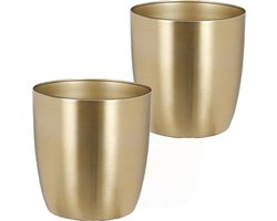 Mica Decorations Plantenpotten set Alano - 2x stuks - metaal - goud kleur - D13 x H12 cm - bloempotten
