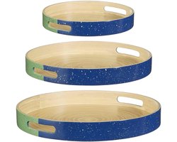 Mica Decorations Plateau Mirian - 40x40x5 cm - Bamboe - Licht Groen - Set van 3