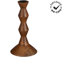 Mica Decorations Plony Kandelaar FSC 100% - Kandelaar van Mangohout en IJzer - Geschikt voor Kaarsen Ø2,2 Cm - Decoratieve Kaarshouder - H24 x D12 cm - Donkerbruin