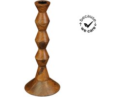 Mica Decorations Plony Kandelaar FSC 100% - Kandelaar van Mangohout en IJzer - Geschikt voor Kaarsen Ø2,2 Cm - Decoratieve Kaarshouder - H30 x D12 cm - Donkerbruin