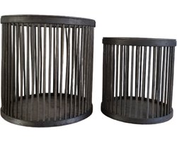 Mica Decorations Pot houder rotan zwart, Set van 2 , Groter maat H25 x D24,5cm