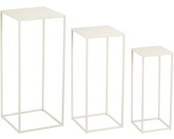 Mica Decorations Quinty Bijzettafel - Set van 3 - L30 x B30 x H70 cm - Metaal - Off-white