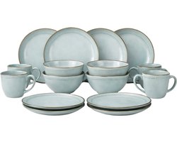 Mica Decorations Racco Serviesset 16-Delig - 4 Persoons - Ontbijtborden, Kommen en Mokken en Dinrborden - Steengoed Servies - Vaatwasserbestendige Servies Set - Lichtgrijs