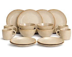 Mica Decorations Racco Serviesset 16-Delig - 4 Persoons - Steengoed - Beige