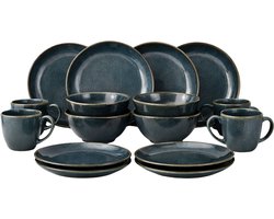 Mica Decorations Racco Serviesset 4 Personen - Set van Steengoed met Borden en Soepkommen - Vaatwasserbestendig en Krasvast Serviesgoed - Mokken Inbegrepen - Donkergrijs