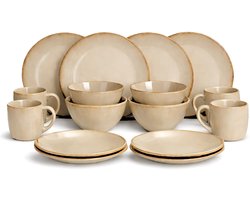 Mica Decorations Racco Serviesset - Steengoed Borden en Soepkommen Set - Vaatwasserbestendig en Magnetronbestendig in de Vaatwasser - 16-delig - 4 Personen - Rond - Beige