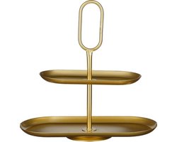 Mica Decorations Rama Etagere 2 Laags - Taarplateau - Serveertoren - 38 x 17 x 37 cm - Cake Stand - Serveerplateau - Metaal - Etagere Goud