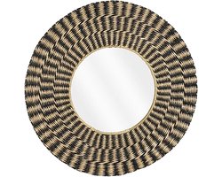 Mica Decorations Ronde wandspiegel bohemian - met ophanghaak - zwart - zeegras - Dia 50cm