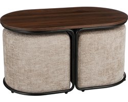 Mica Decorations Salontafel met Poefs - 3-delig - L79 x B45 x H41 cm - Lichtgrijs