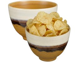 Mica Decorations Serveer/chips schaaltje Ethan - 2x - terra - 8 x 11 cm - keramiek - kommetjes