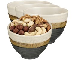 Mica Decorations Serveer/chips schaaltje Ethan - 4x - zwart - 8 x 11 cm - keramiek - kommetjes