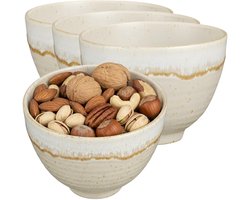 Mica Decorations Serveer/chips schaaltje Ethan - 6x - creme - 8 x 11 cm - keramiek - kommetjes
