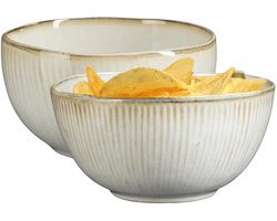 Mica Decorations Serveer/chips schaaltje Nusa - 2x - creme - 12 x 7 cm - keramiek - kommetjes