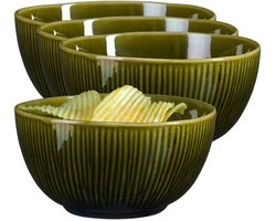 Mica Decorations Serveer/chips schaaltje Nusa - 2x - groen - 14 x 7 cm - keramiek - kommetjes