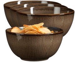 Mica Decorations Serveer/chips schaaltje Nusa - 4x - bruin - 14 x 7 cm - keramiek - kommetjes