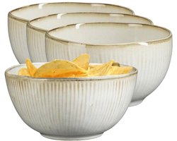 Mica Decorations Serveer/chips schaaltje Nusa - 4x - creme - 12 x 7 cm - keramiek - kommetjes