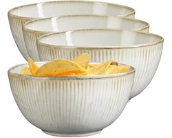 Mica Decorations Serveer/chips schaaltje Nusa - 4x - creme - 14 x 7 cm - keramiek - kommetjes