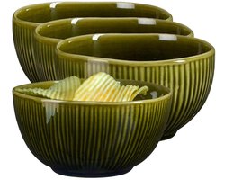 Mica Decorations Serveer/chips schaaltje Nusa - 4x - groen - 12 x 7 cm - keramiek - kommetjes