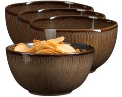 Mica Decorations Serveer/chips schaaltje Nusa - 6x - bruin - 12 x 7 cm - keramiek - kommetjes