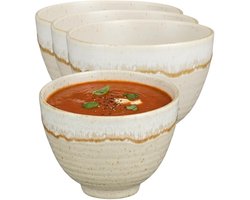 Mica Decorations Soepkom Ethan - 8x - creme kleur - 8 x 11 cm - porselein - kommetjes / schaaltjes