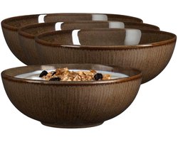 Mica Decorations Soepkom Nusa - 4x - bruin - 17 x 6 cm - keramiek - kommetjes/schaaltjes - 500 ml