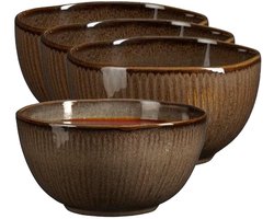Mica Decorations Soepkom Nusa - 4x - bruin - 7 x 12 cm - keramiek - kommetjes/schaaltjes - 500 ml