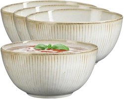 Mica Decorations Soepkom Nusa - 4x - creme kleur - 7 x 12 cm - keramiek - kommetjes/schaaltjes - 500 ml