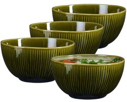 Mica Decorations Soepkom Nusa - 4x - groen - 14 x 7 cm - keramiek - kommetjes/schaaltjes - 500 ml
