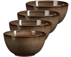 Mica Decorations Soepkom Nusa - 6x - bruin - 14 x 7 cm - keramiek - kommetjes/schaaltjes - 500 ml