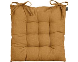 Mica Decorations stoelkussen Paddy matras - cognac bruin - 46 x 46 x 7 cm - touwtjes sluiting - binnen/buiten - platte zitkussens - wicker kussens