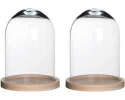 Mica Decorations Stolp Hella - 2x - glas en eikenhout - 17 x 23 cm - Home Deco stolpen - Woonaccessoires