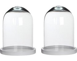 Mica Decorations Stolp Hella - 2x - glas en wit eikenhout - 17 x 23 cm - Home Deco stolpen - Woonaccessoires