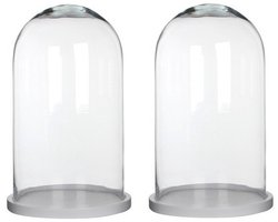Mica Decorations Stolp Hella - 2x - glas en wit eikenhout - 23 x 38 cm - Home Deco stolpen - Woonaccessoires