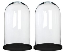 Mica Decorations Stolp Hella - 2x - zwart - glas en eikenhout - 23 x 38 cm - Home Deco stolpen - Woonaccessoires