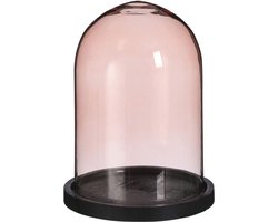 Mica Decorations stolp - roze glas - houten zwart plateau - D17 x H23 cm