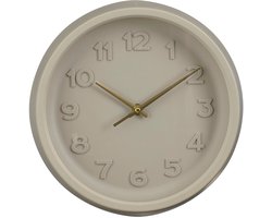 MICA Decorations Ting Wandklok Ø27 Cm - Grijze Wandklok met 3D Cijfers - Minimalistisch Design met Gouden Wijzers - Werkt op AA Batterij - 27 x 5,5 cm