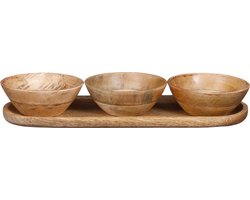 Mica Decorations Tomar Schaaltjes en Dienblad - L35 x B12 x H5 cm - 100% FSC Mangohout - Lichtbruin