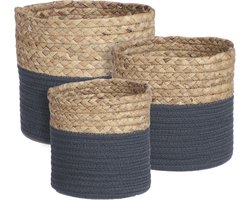 MICA DECORATIONS TORBA MAND ROND BLAUW SET VAN 3 - H20XD22CM