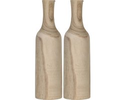 Mica Decorations Vaas - 2x - flesvormig - paulownia hout - bruin - 14 x 47 cm - woondecoratie