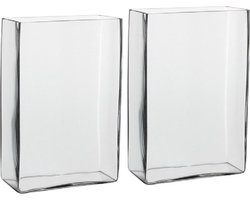Mica Decorations Vaas - 2x - rechthoekig - glas - 20 x 10 x 30 cm - Accubakken - Glazen vazen - Woonaccessoires