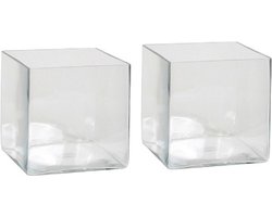 Mica Decorations Vaas - 2x - vierkant - transparant - glas - 20 cm - Accubak - Glazen vazen - Woonaccessoires