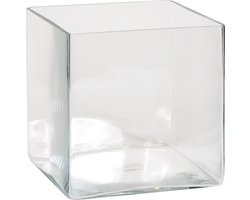 Mica Decorations Vaas - vierkant - transparant - glas - 20 cm - Accubak - Glazen vazen - Woonaccessoires