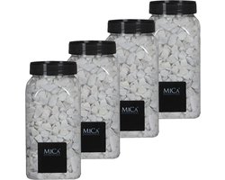 Mica Decorations - witte kiezel stenen - 4x potjes van 1 kilo - vaas/bloempot vulling