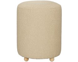 Mica Decorations Yves Kruk Beige FSC 100% - Ronde Kruk met Zachte Polyester Bekleding - Compact Krukje met Houten Pootjes voor Woonkamer of Slaapkamer - H38 x Ø31 cm