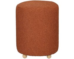 Mica Decorations Yves Kruk Roest FSC 100% - Ronde Kruk met Polyester Bekleding - Zitkruk met Houten Pootjes - Voetenbankje en Decoratief Meubelstuk - H38 x Ø31 cm - Bruin