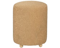 Mica Decorations Yves Kruk - Ronde Zitkruk met Zachte Polyester Bekleding - Houten Pootjes met Natuurlijke Afwerking - Krukje voor Woonkamer of Slaapkamer - H38 x Ø31 cm - Lichtbruin