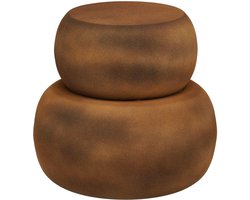 Mica Decorations Zea Bijzettafel - Bijzettafeltje Rond - Woonkamer Decoratie - 37 x 43 cm - IJzer, MDF, Fluweel - Bruin Antiek