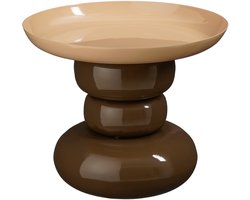 Mica Decorations Zita Bijzettafel - Bijzettafeltje Rond - Woonkamer Decoratie - 34 x 41 cm - IJzer, MDF, Fluweel - Bruin Creme