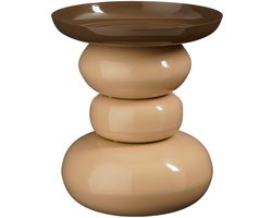 Mica Decorations Zita Bijzettafel - Bijzettafeltje Rond - Woonkamer Decoratie - 42 x 37 cm - IJzer, MDF, Fluweel - Bruin Creme