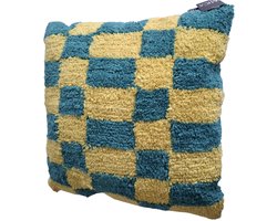 Mica - Kussen - Geblokt - Geel - 45x45x10 cm